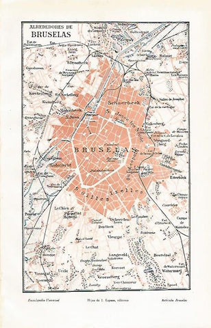 LAMINA ESPASA 25447: Mapa de los alrededores de Bruselas