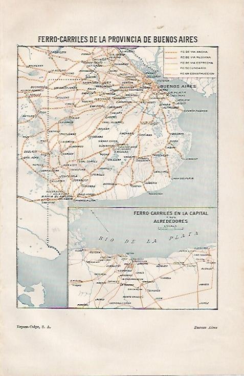 LAMINA ESPASA 25477: Mapa de los ferrocarriles de la provincia de Buenos Aires