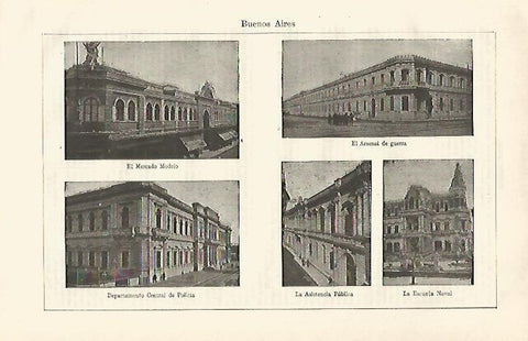 LAMINA ESPASA 25484: Arsenal Mercado Modelo Escuela Naval y Departamento Central de Policia en Buenos Aires