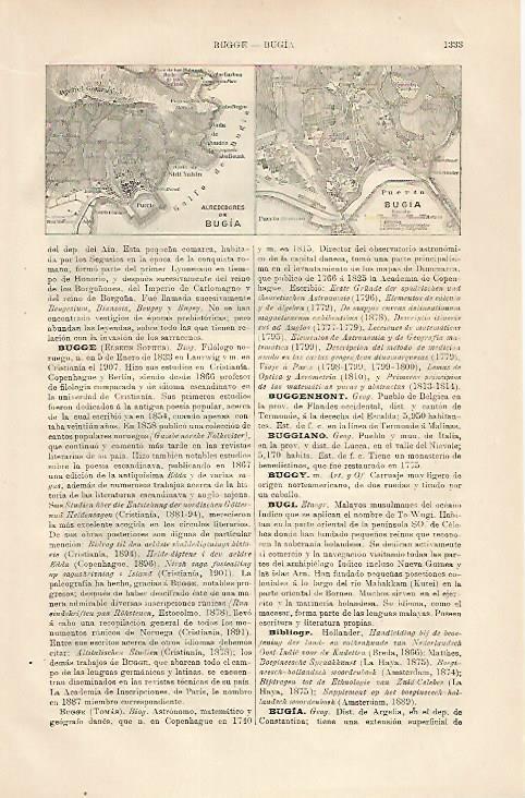 LAMINA ESPASA 25502: Plano de Bugia y sus alrededores Argelia