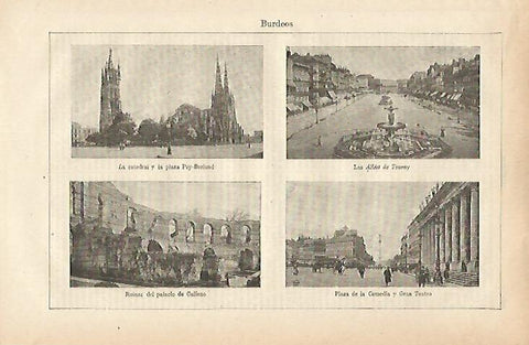LAMINA ESPASA 25517: Catedral Plaza de la Comedia y Palacio de Galieno en Burdeos