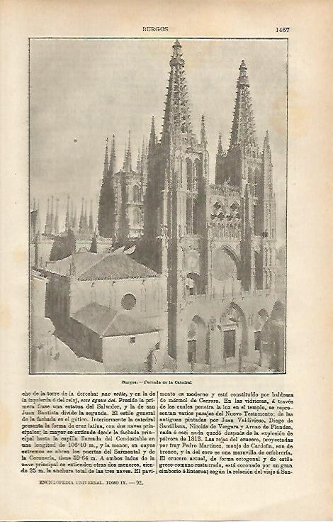LAMINA ESPASA 25527: Fachada de la Catedral de Burgos