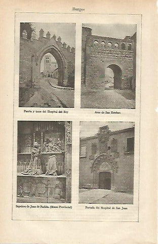 LAMINA ESPASA 25530: Hospital del Rey Arco de San Sebastian y Hospital de San Juan en Burgos