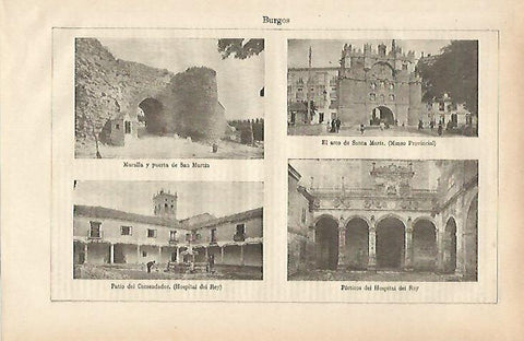 LAMINA ESPASA 25531: Muralla Arco de Santa Maria Patio del Comendador en Burgos