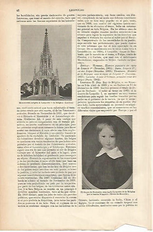 LAMINA ESPASA 25564: Monumento a Leopoldo I de Belgica 
