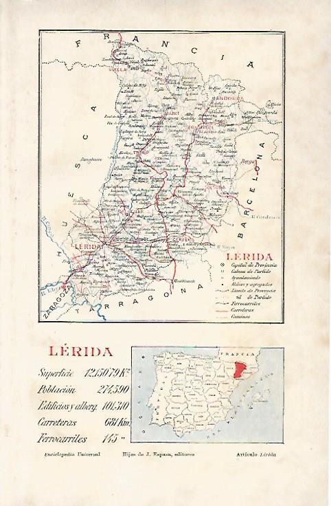 LAMINA ESPASA 25580: Mapa de la provincia de Lerida