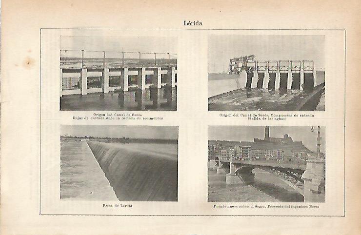 LAMINA ESPASA 25584: Canal de Seros Presa de Lleida y puente sobre el Segre