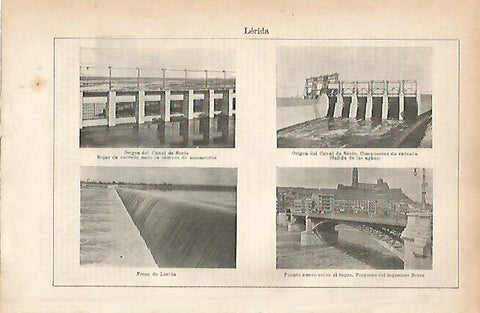 LAMINA ESPASA 25584: Canal de Seros Presa de Lleida y puente sobre el Segre