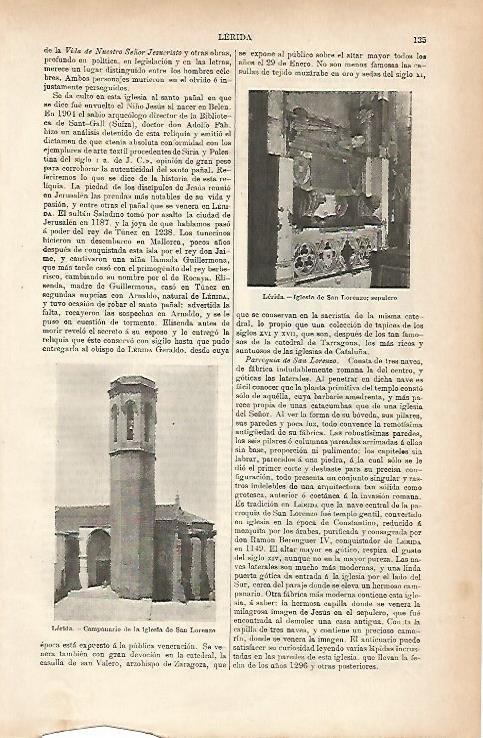 LAMINA ESPASA 25589: Campanario de la Iglesia de San Lorenzo de Lleida