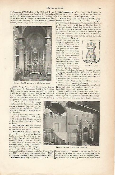 LAMINA ESPASA 25592: Escudo e Iglesia de Lerin Navarra