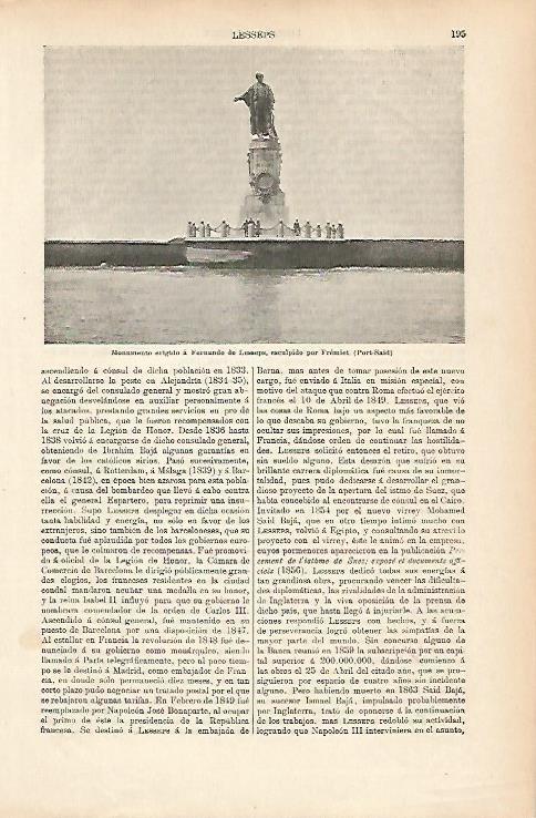 LAMINA ESPASA 25603: Monumento a F. Lesseps en Port Said Egipto