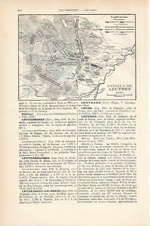 LAMINA ESPASA 25615: Mapa de la Batalla de Leuthen en 1757