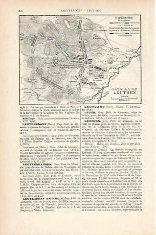 LAMINA ESPASA 25615: Mapa de la Batalla de Leuthen en 1757