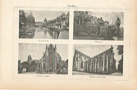 LAMINA ESPASA 25623: Vistas de Leyden Holanda