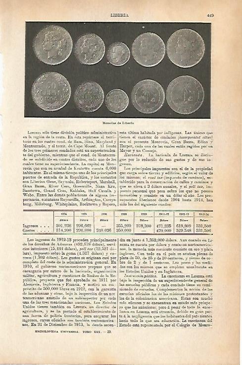 LAMINA ESPASA 25639: Monedas de Liberia