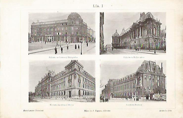 LAMINA ESPASA 25677: Palacio de Correos de Bellas Artes e Instituto Pasteur en Lila Francia