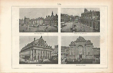 LAMINA ESPASA 25678: Plaza Mayor Plaza de la Estacion Teatro y Puerta de Paris en Lila Francia