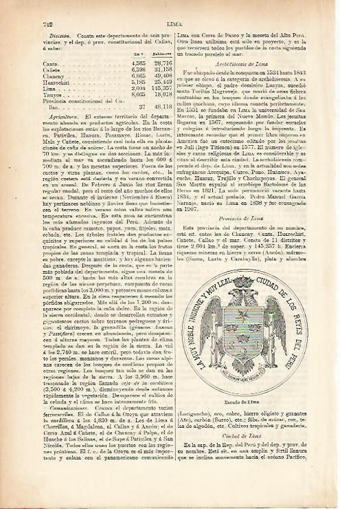 LAMINA ESPASA 25686: Escudo de Lima Peru