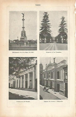 LAMINA ESPASA 25689: Alameda de los Descalzos Senado y Palacio de Correos de Lima Peru