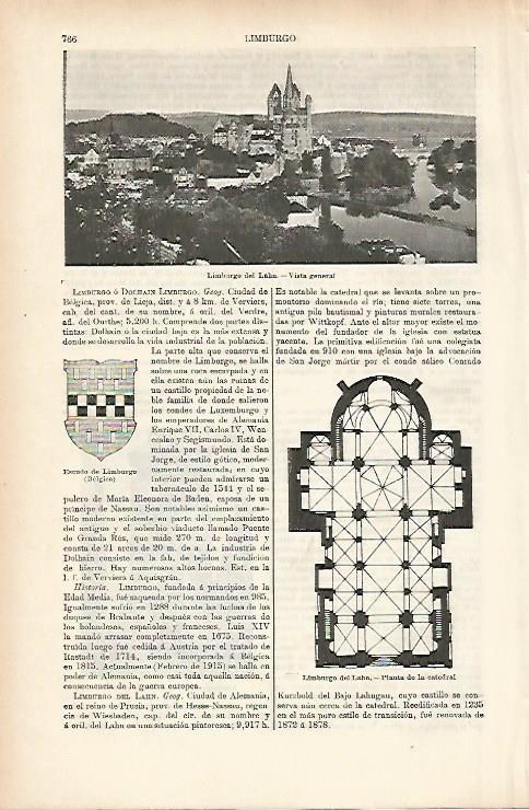 LAMINA ESPASA 25693: Vista y escudo de Limburgo Belgica