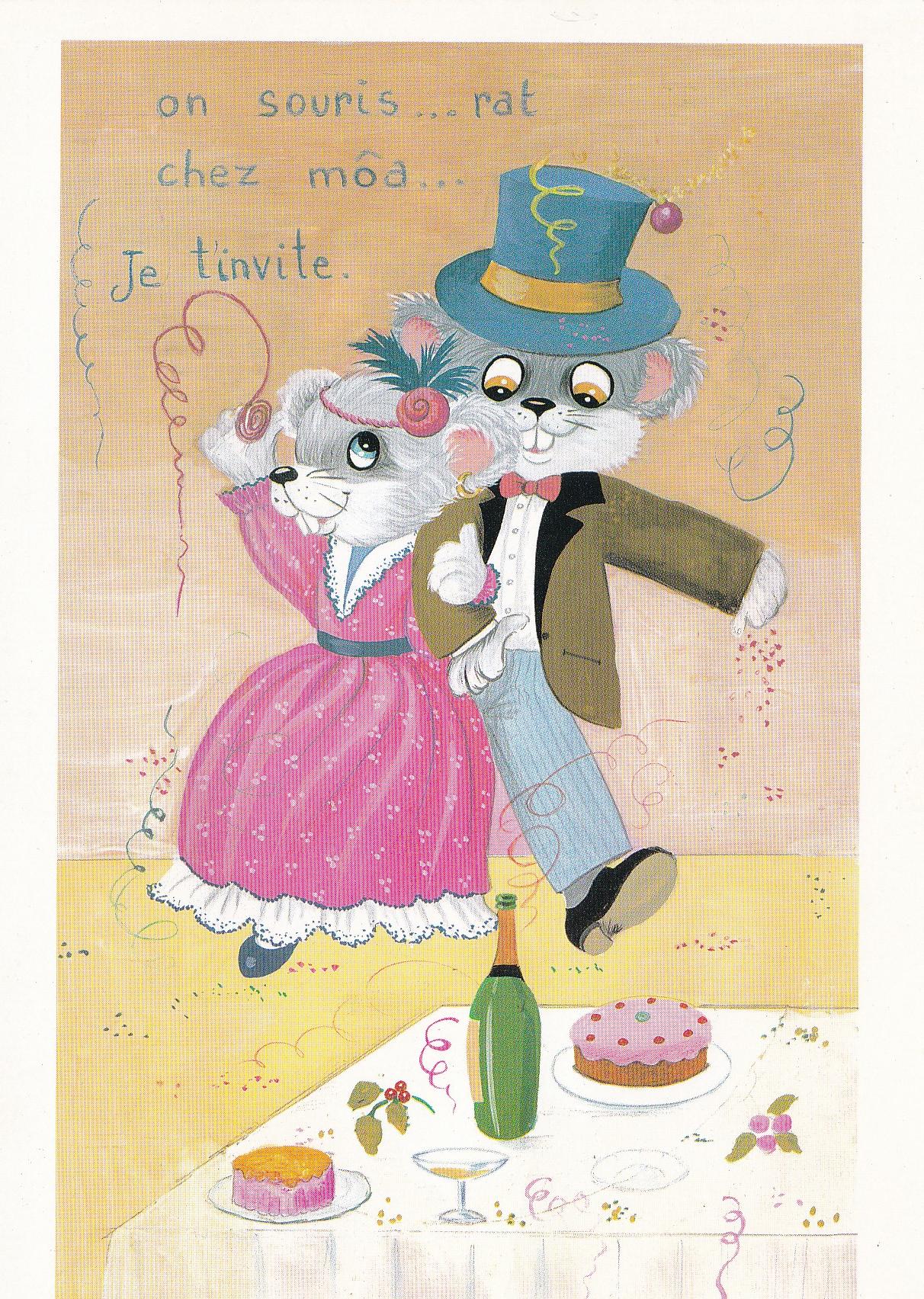 POSTAL 18731: dibujos invitacion gatos