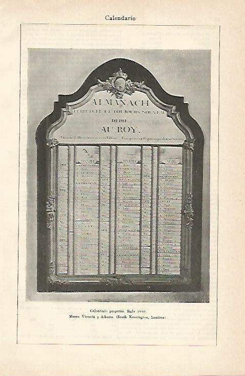 LAMINA De ESPASA 00163: Calendario perpetuo del siglo XVIII