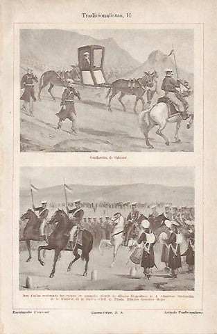 LAMINA ESPASA 11027: Conduccion de Cabrera y Don Carlos revistando las tropas