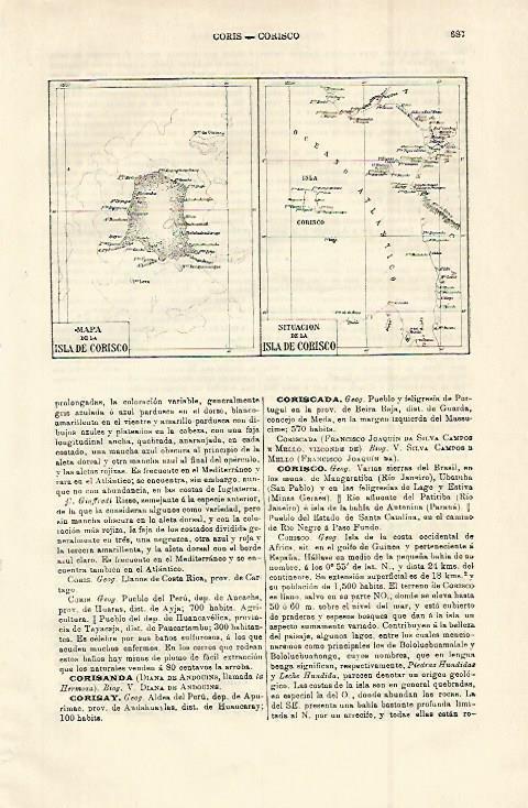 LAMINA ESPASA 14981: Mapa de la isla de Corisco Brasil