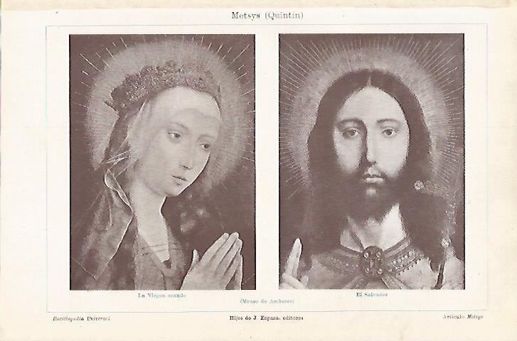LAMINA ESPASA 17897: La Virgen orando y El Salvador pr Metsys