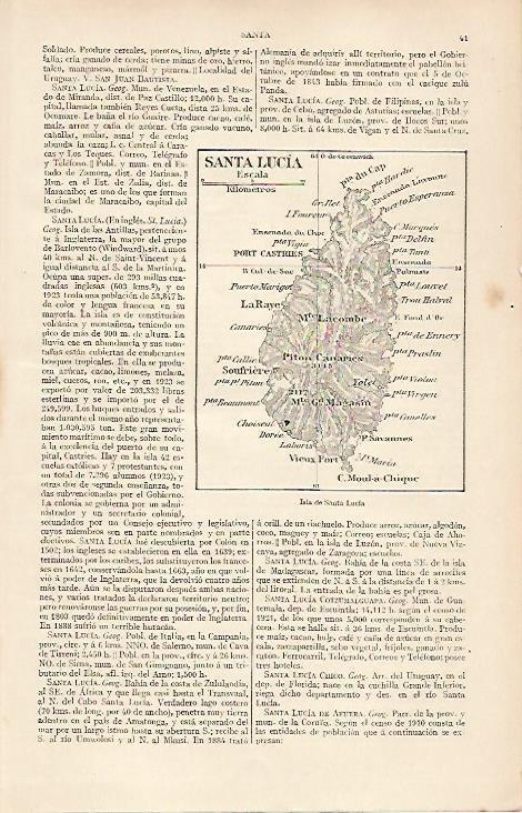 LAMINA ESPASA 19403: Mapa de la isla de Santa Lucia