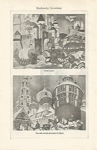 LAMINA ESPASA 24358: Ciudad sitiada y Una calle nevada del arcaico Moscu por L. Brailowsky