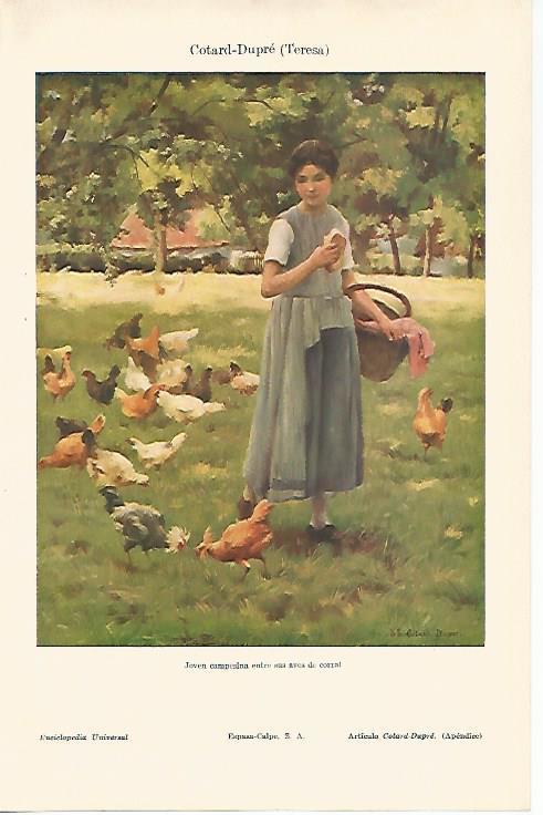 LAMINA ESPASA 25039: Joven campesina entre sus aves de corral por Teresa Cotard-Dupre