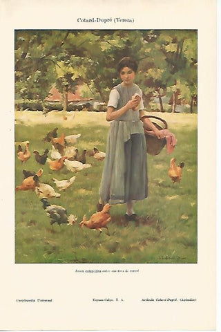 LAMINA ESPASA 25039: Joven campesina entre sus aves de corral por Teresa Cotard-Dupre