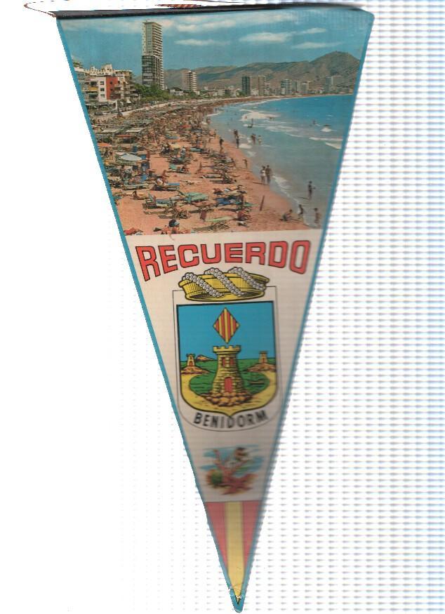 Banderin: BENIDORM, Alicante - Vista de la playa de Benidorm y escudo de la localidad