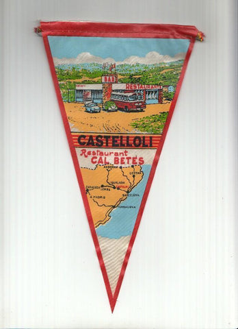 BANDERIN: CASTELLOLI (Barcelona) - Ilustracion del Restaurante Cal Betes y ruta desde Barcelona