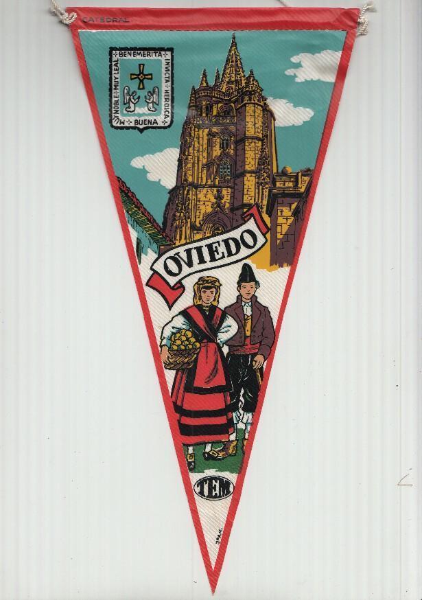 BANDERIN: TEM OVIEDO - Ilustracion de la CATEDRAL DE OVIEDO, Trajes tipicos y escudo de la localidad