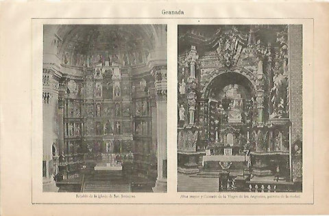 LAMINA ESPASA 2177:Retablo de la iglesia de San Jeronimo y Altar Mayor de la Virgen de las Angustias de Granada