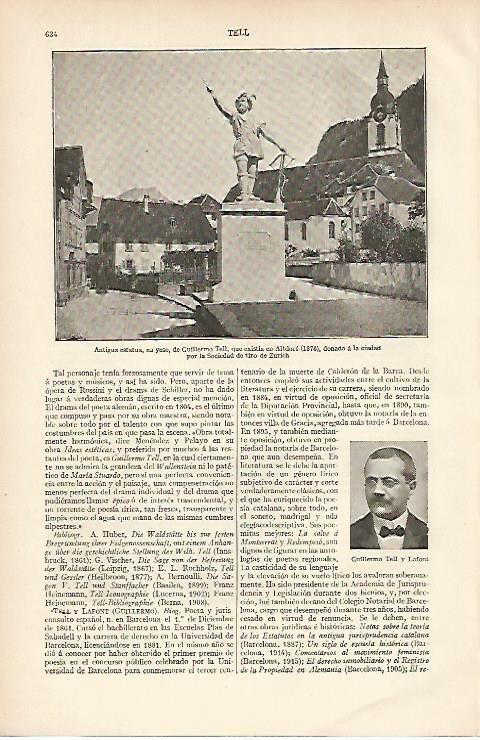 LAMINA ESPASA 2709: Estatua de Guillermo Tell en Altdorf 1876
