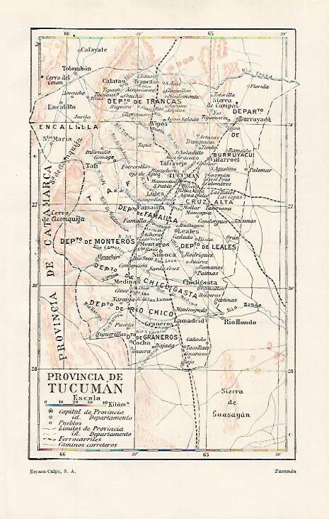 LAMINA ESPASA 20607: Mapa de la provincia de Tucuman Argentina