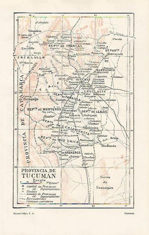 LAMINA ESPASA 20607: Mapa de la provincia de Tucuman Argentina