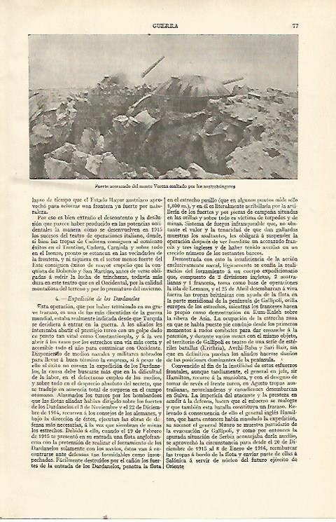 LAMINA ESPASA 21452: Fuerte acorazado del monte Verena asaltado por los austrohungaros