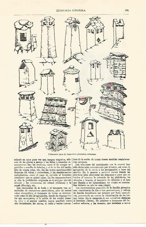 LAMINA ESPASA 21977: Tipos de chimeneas del Pirineo catalan