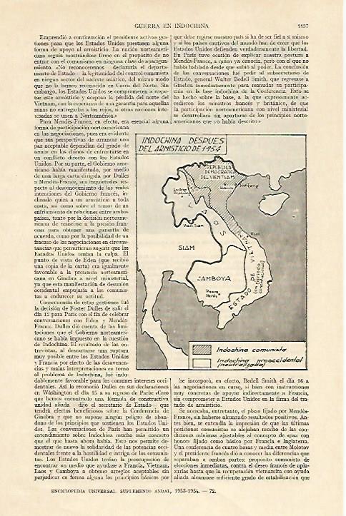 LAMINA ESPASA 22144: Mapa de Indochina en 1954