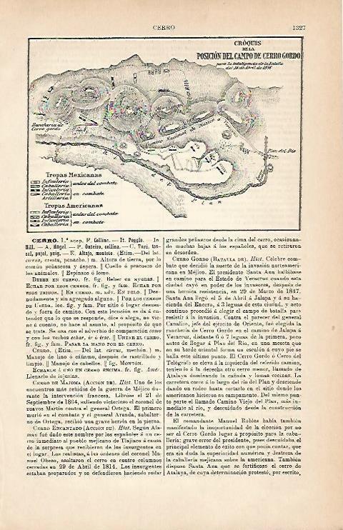 LAMINA ESPASA 2889: Croquis de la posicion del Campo de Cerro Gordo