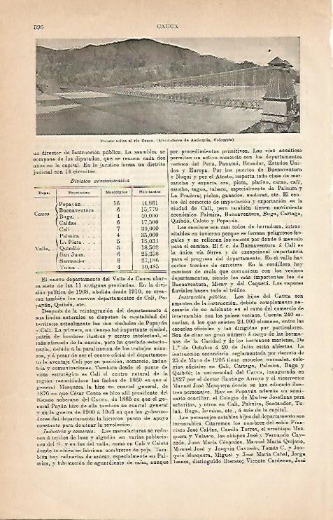 LAMINA ESPASA 2990: Puente sobre el rio Cauca Colombia