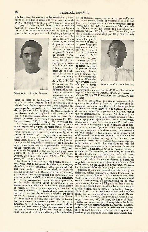 LAMINA ESPASA 21972: Habitantes de Arizcun Navarra