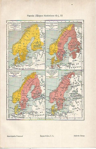 LAMINA ESPASA 22726: Mapas historicos de Suecia