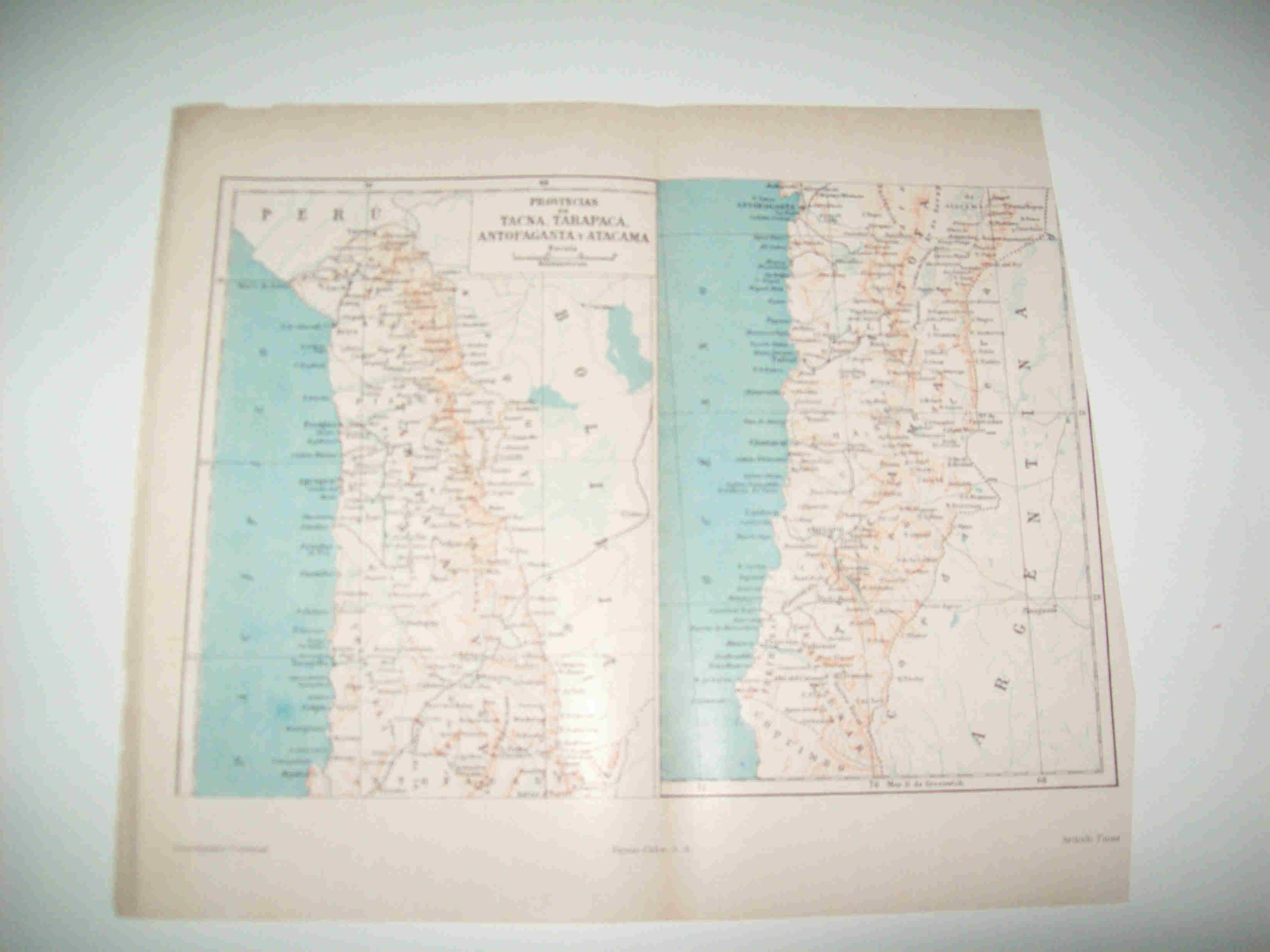 LAMINA ESPASA 22845: Mapa de Tacna Tarapaca Antofagasta y Atacama en Chile
