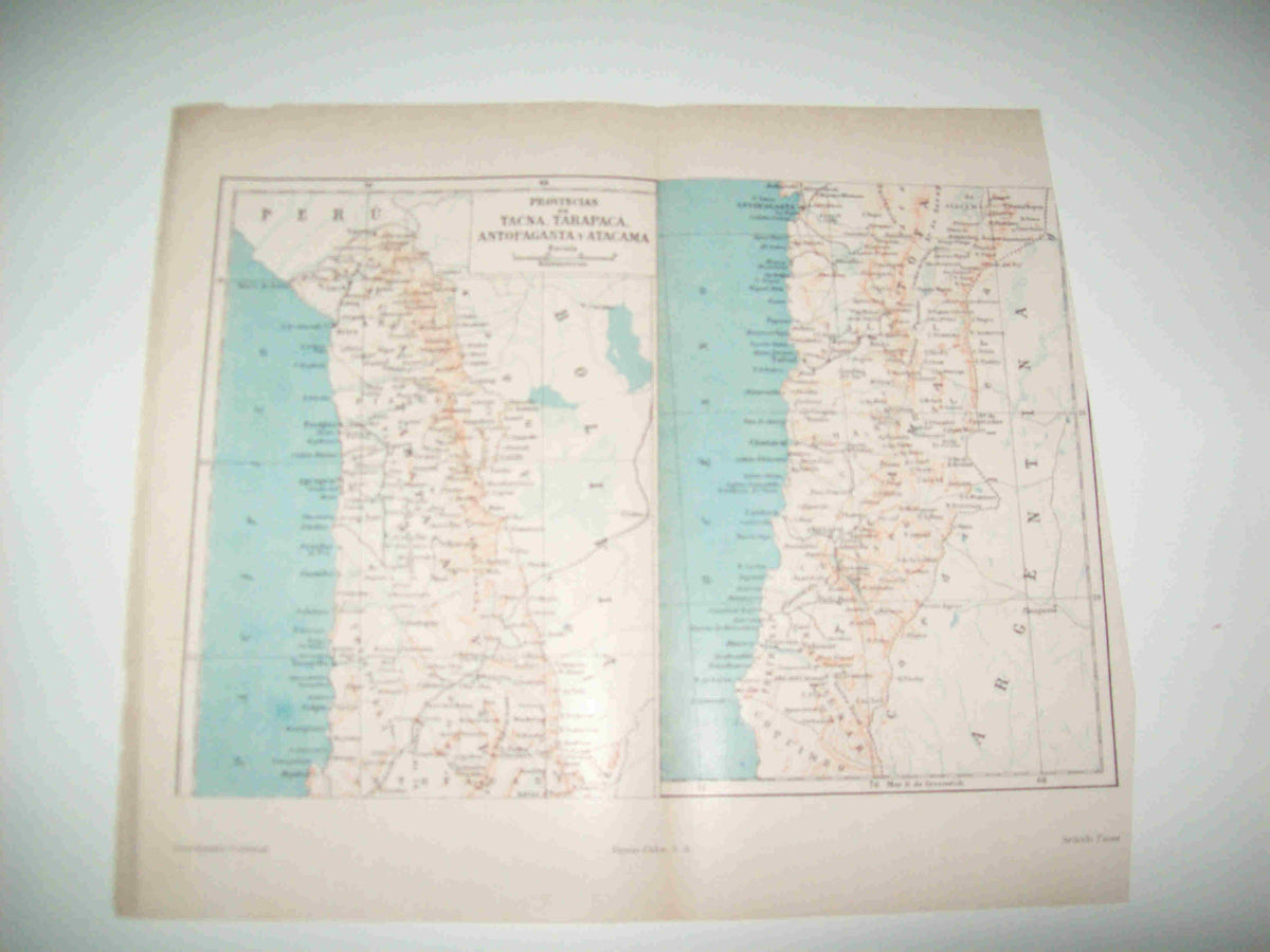 LAMINA ESPASA 22845: Mapa de Tacna Tarapaca Antofagasta y Atacama en Chile