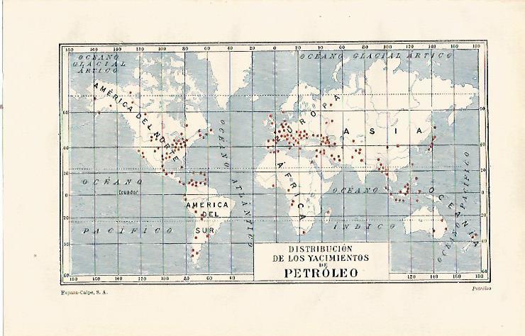 LAMINA ESPASA 23150: Mapa de yacimientos de petroleo